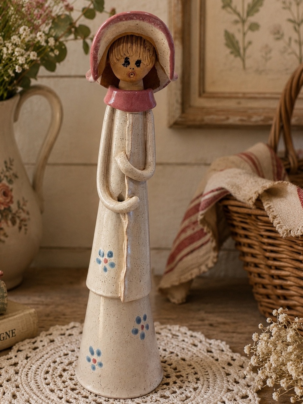 Céramique Adia Girl Figurine with Bonnet – Vintage Canadian Ceramic